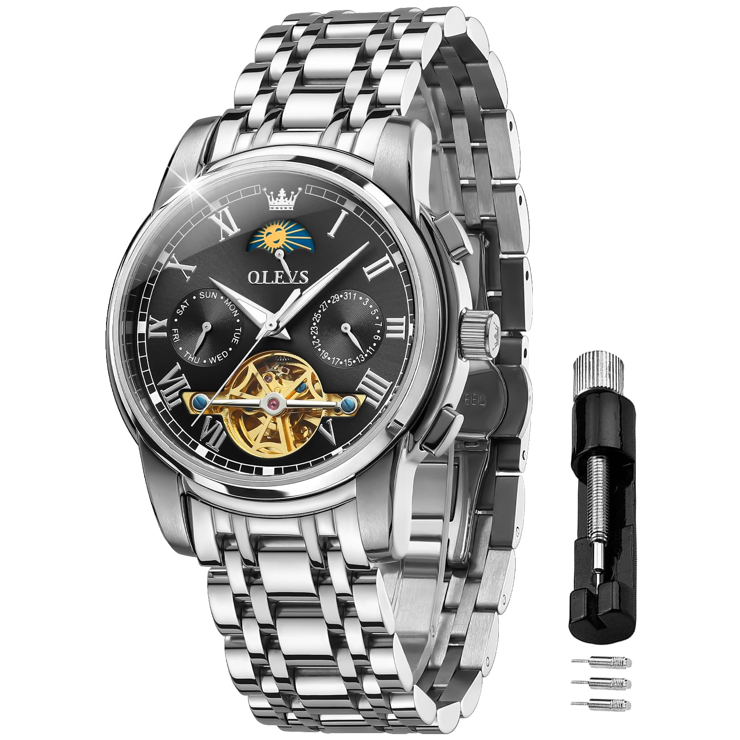 Foto 2 pulgar | Reloj Olevs Tourbillon Mecánico Automático Para Hombre De Acero Inoxidable - Venta Internacional.