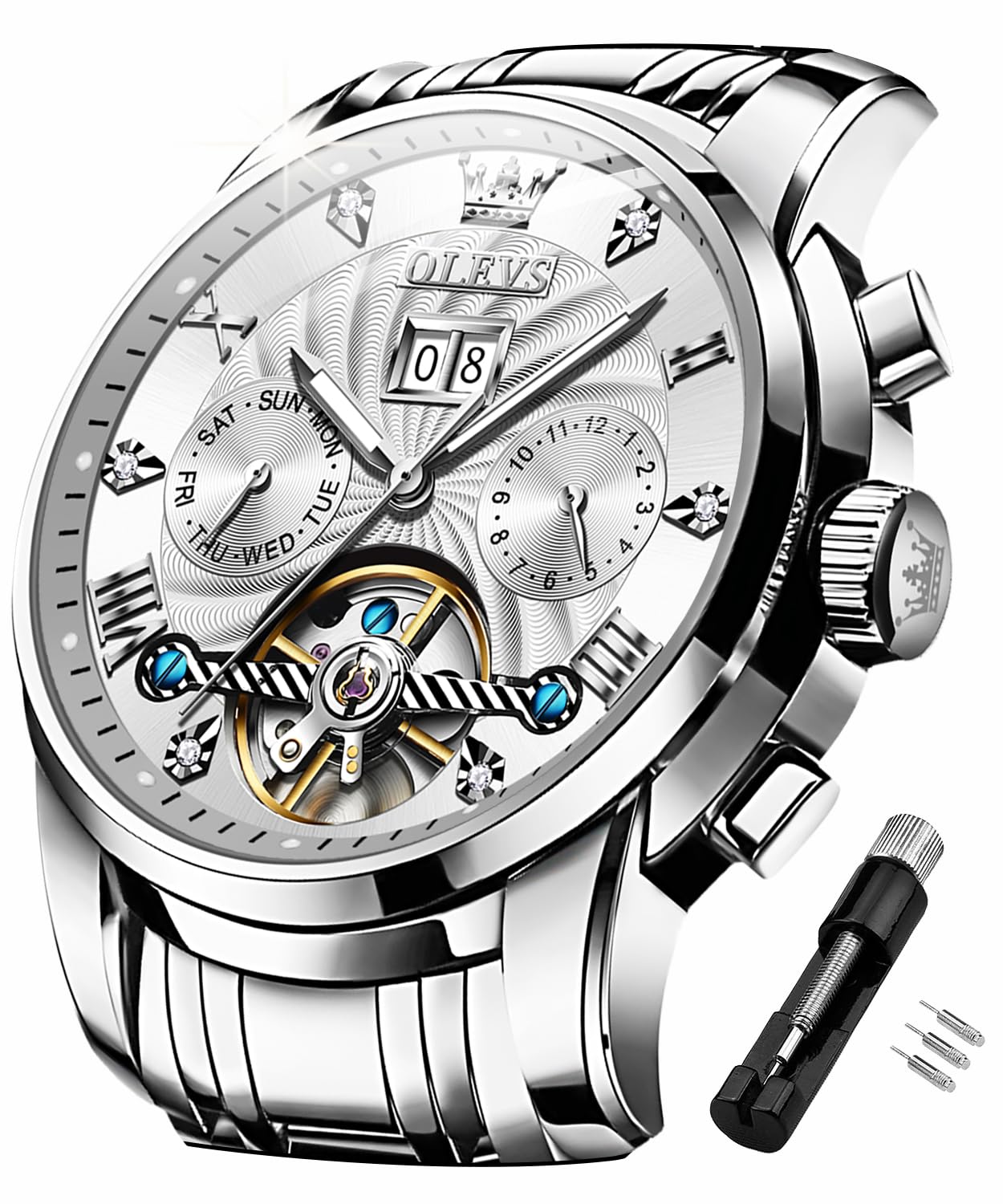 Foto 1 | Reloj Olevs, Mecánico Automático, Plateado, Automático, Para Hombre - Venta Internacional.