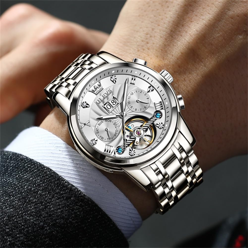 Foto 3 pulgar | Reloj Olevs, Mecánico Automático, Plateado, Automático, Para Hombre - Venta Internacional.
