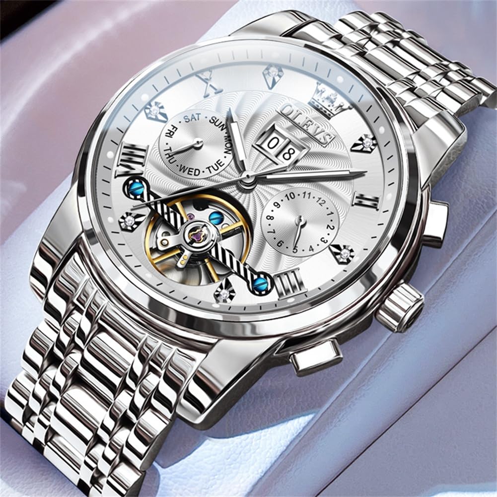 Foto 4 pulgar | Reloj Olevs, Mecánico Automático, Plateado, Automático, Para Hombre - Venta Internacional.