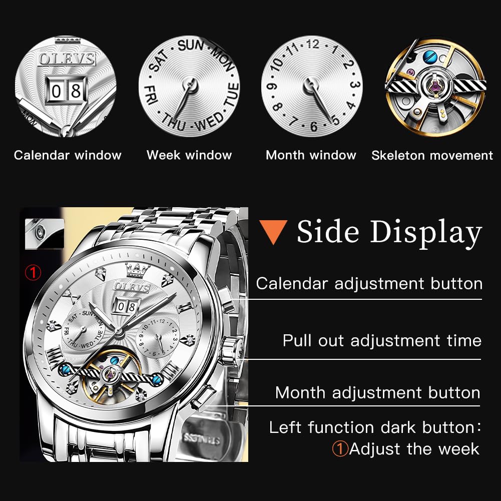 Foto 5 pulgar | Reloj Olevs, Mecánico Automático, Plateado, Automático, Para Hombre - Venta Internacional.