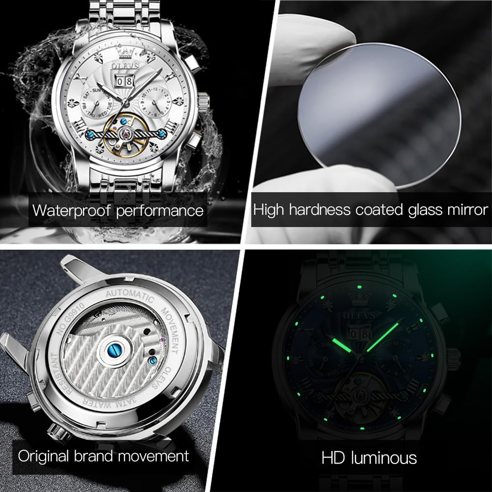 Foto 6 pulgar | Reloj Olevs, Mecánico Automático, Plateado, Automático, Para Hombre - Venta Internacional.