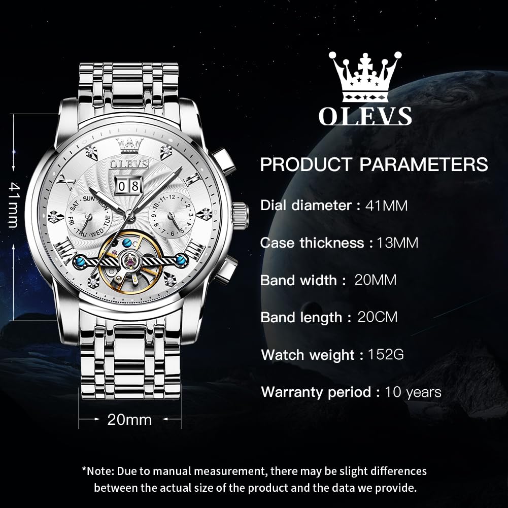 Foto 7 pulgar | Reloj Olevs, Mecánico Automático, Plateado, Automático, Para Hombre - Venta Internacional.