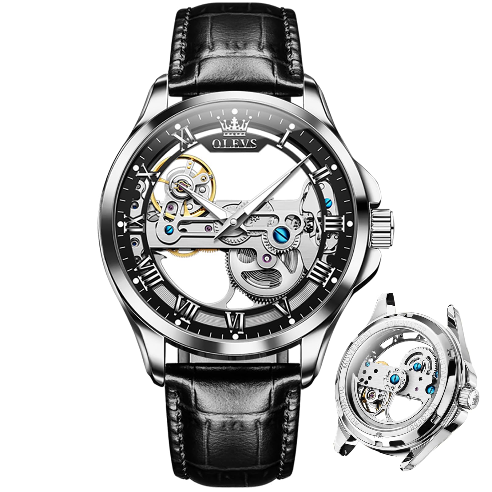 Foto 2 pulgar | Reloj Olevs Black Skeleton Tourbillon Automatic - Venta Internacional