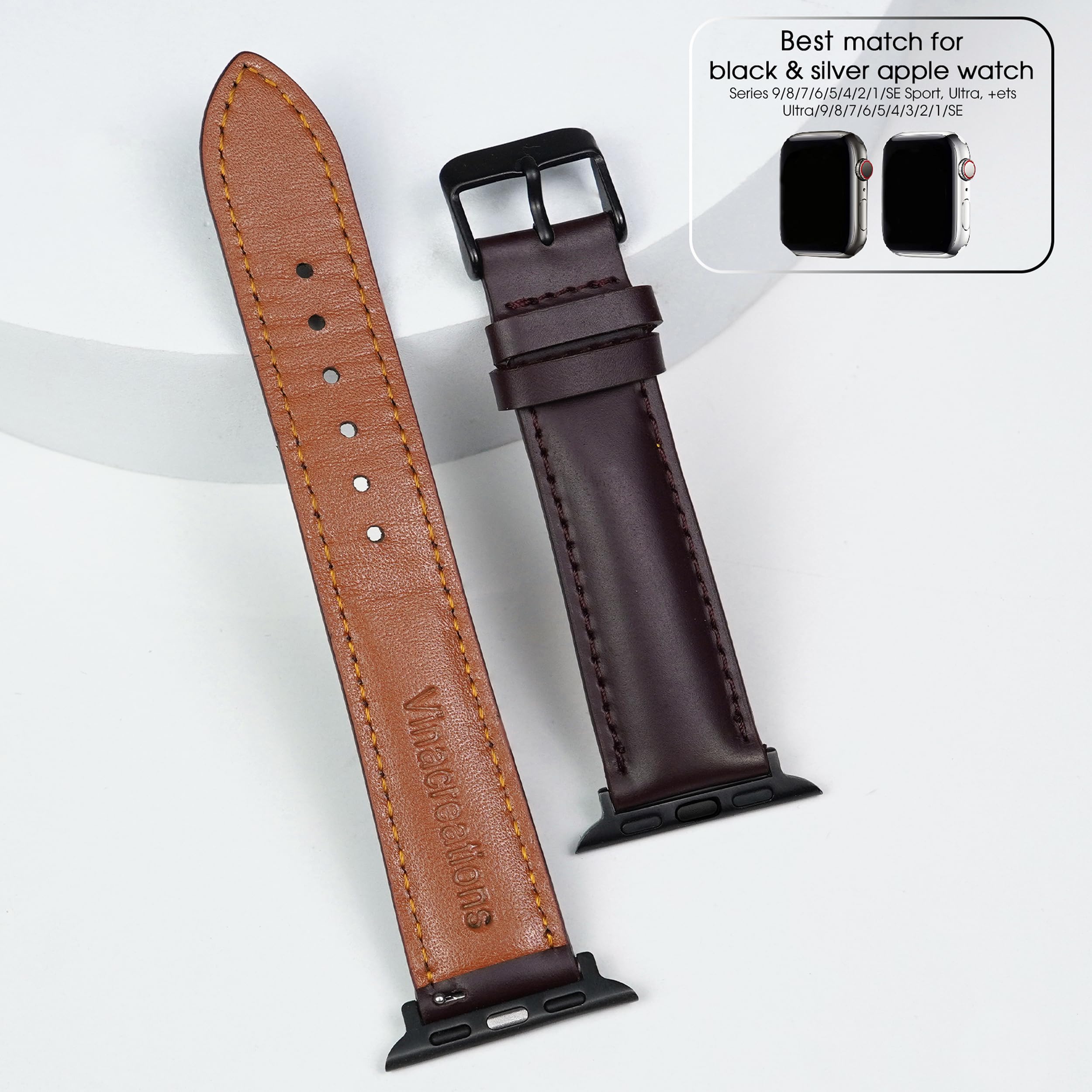 Foto 4 pulgar | Correa De Reloj Vinacreations De Piel Burdeos De 41 Mm Para Apple Watch 8 7 - Venta Internacional.