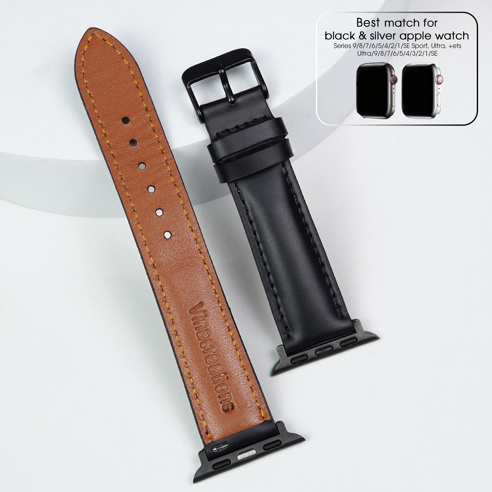 Foto 4 pulgar | Correa De Reloj Vinacreations De Piel Negra De 40 Mm Para Apple Watch - Venta Internacional.