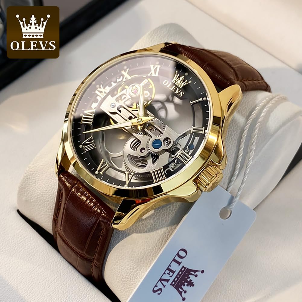 Foto 4 pulgar | Reloj Olevs Gold Black Skeleton Tourbillon Impermeable para Hombre - Venta Internacional