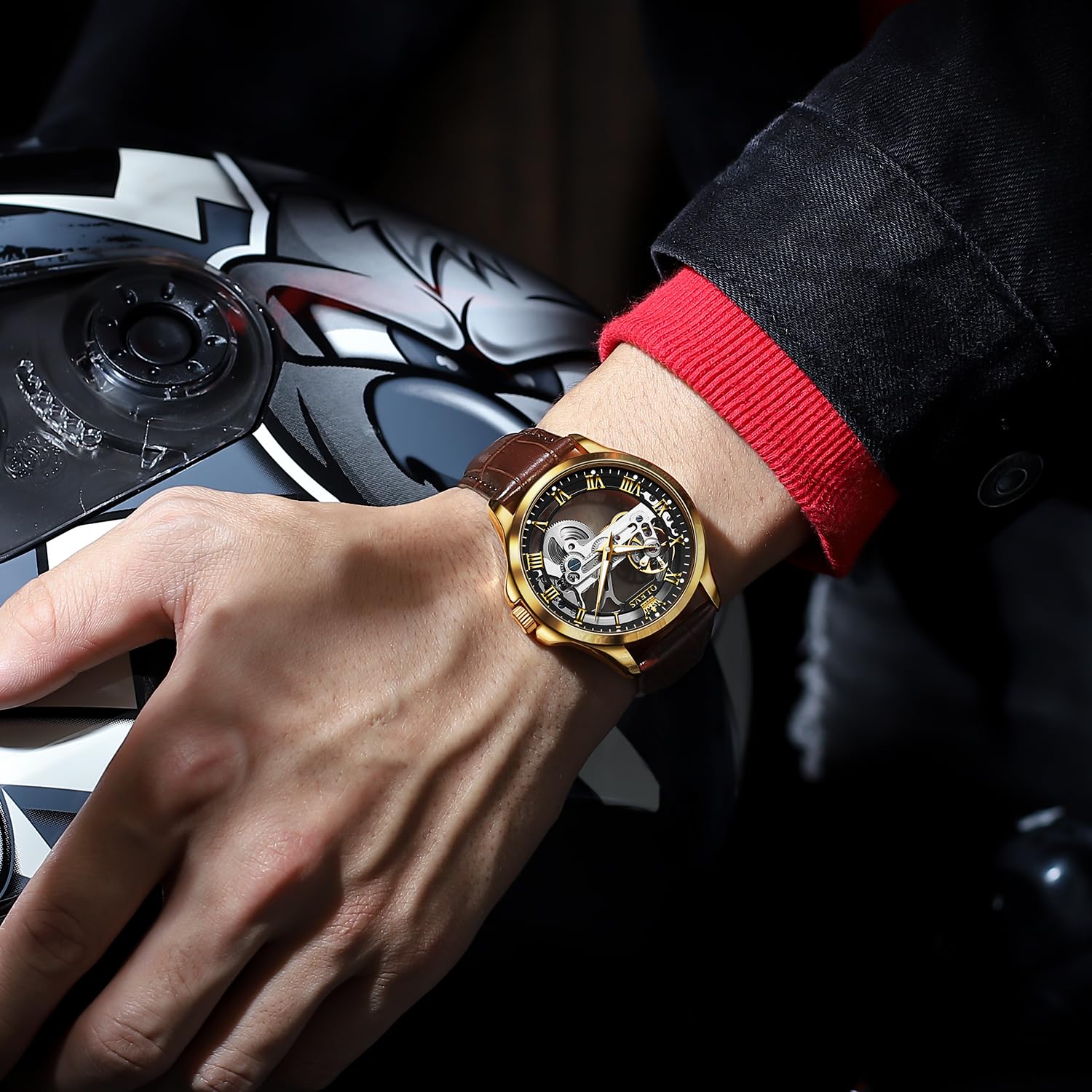 Foto 6 pulgar | Reloj Olevs Gold Black Skeleton Tourbillon Impermeable para Hombre - Venta Internacional