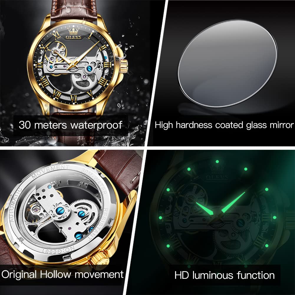 Foto 7 pulgar | Reloj Olevs Gold Black Skeleton Tourbillon Impermeable para Hombre - Venta Internacional