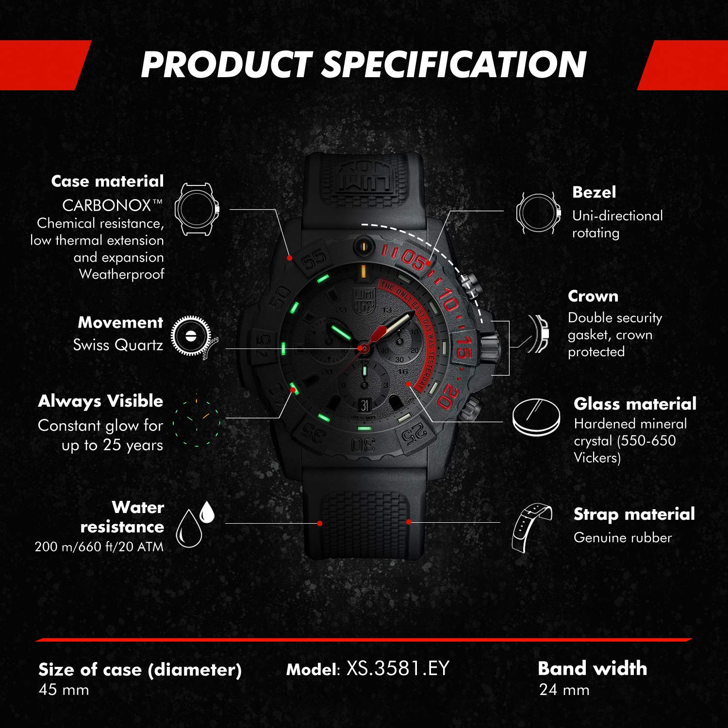 Foto 4 pulgar | Reloj Luminox Navy Seal Xs.3581.ey Chrono Negro Para Hombre, 45 Mm - Venta Internacional.