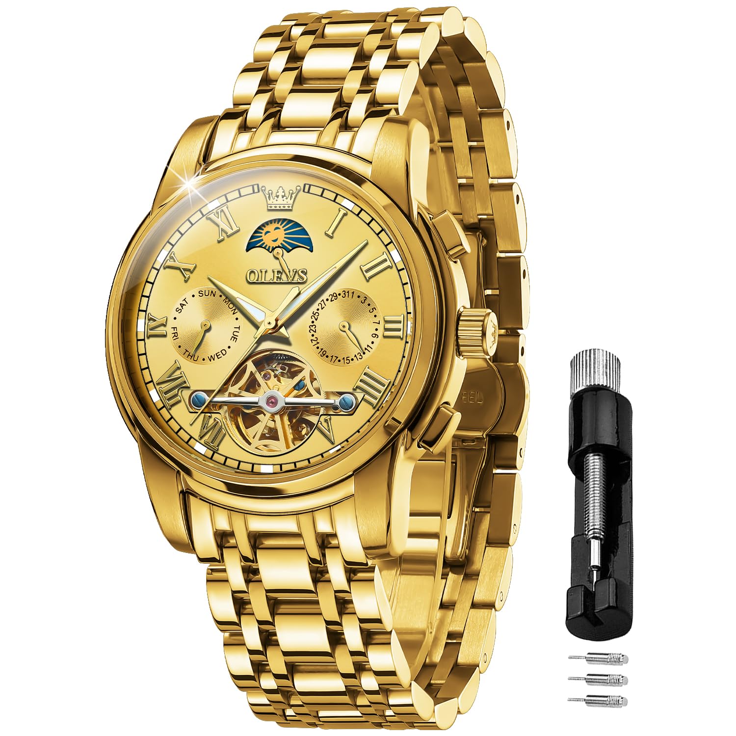 Foto 1 | Reloj Olevs Tourbillon Mecánico Automático Para Hombre De Acero Inoxidable - Venta Internacional.