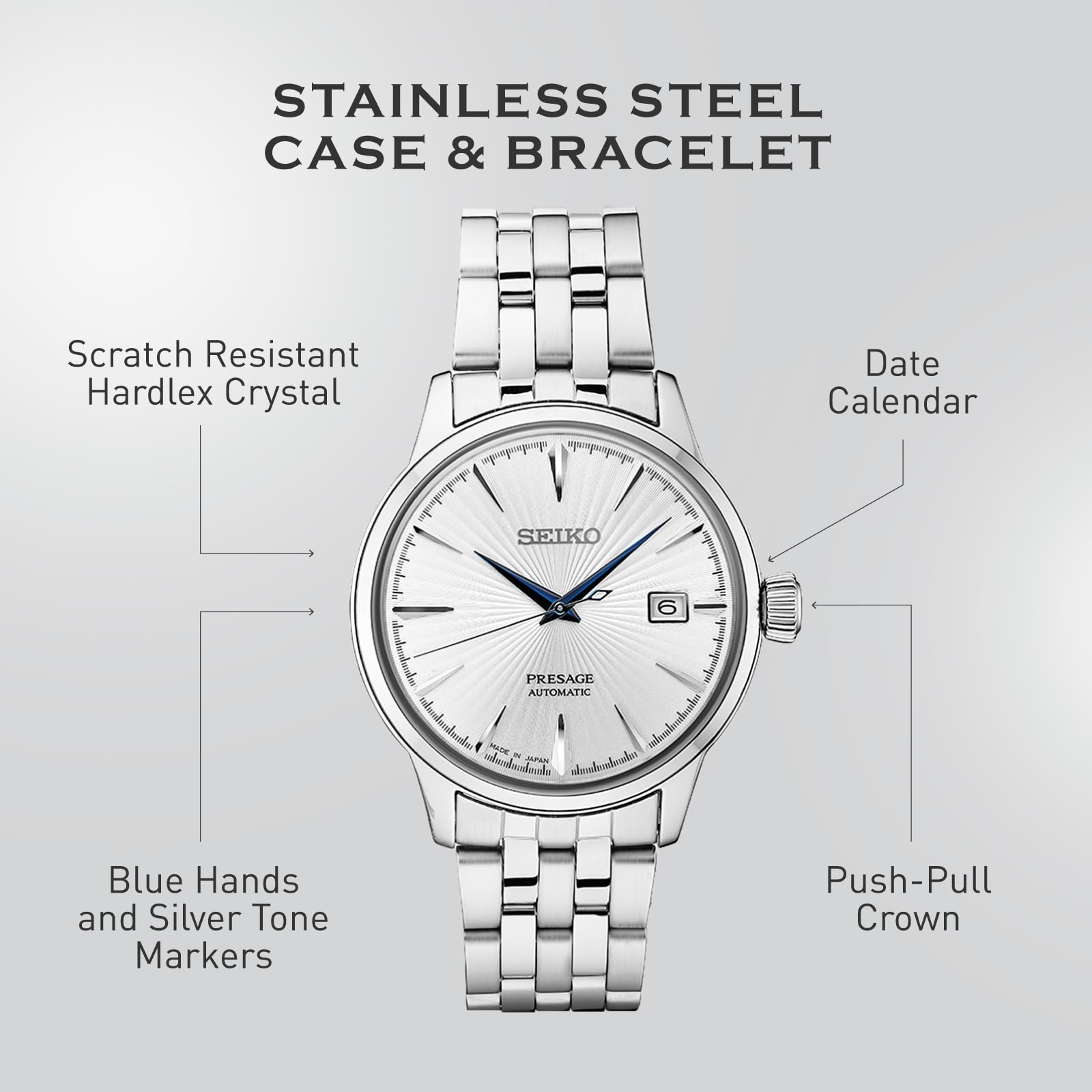 Foto 5 | Reloj Seiko Srpb77 Presage Cocktail Time Para Hombre Con Esfera Plateada - Venta Internacional.