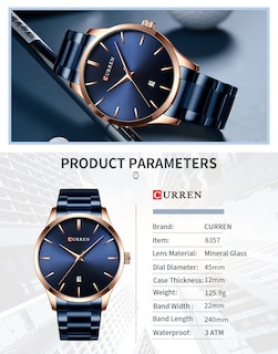 Foto 2 | Reloj Curren Quartz Para Hombre Con Correa De Acero 8357 Waterproof - Venta Internacional.