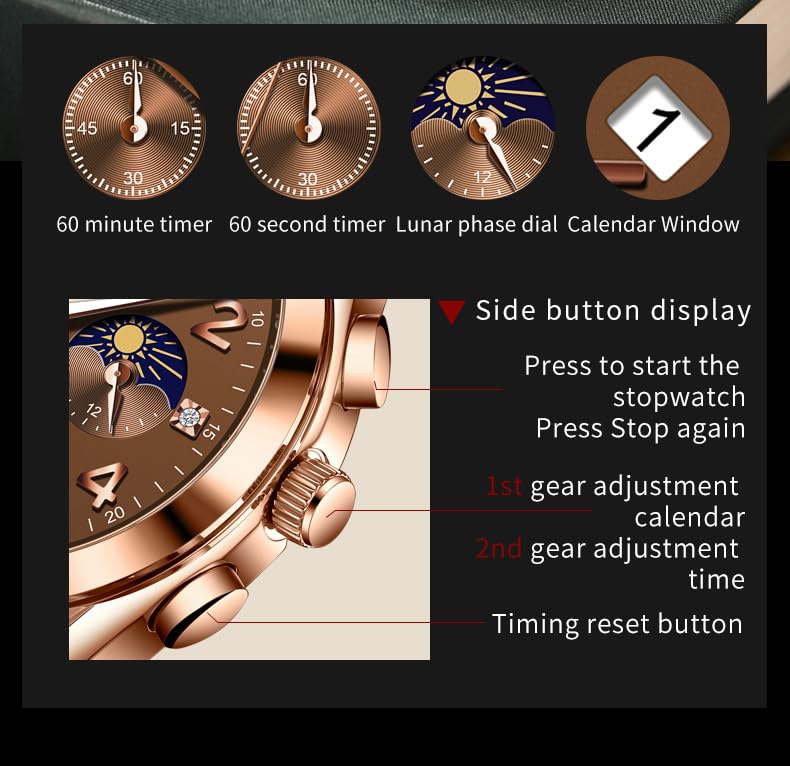 Foto 8 pulgar | Reloj Olevs Con Correa De Cuero Marrón Para Hombre, Oro Rosa Y Cuarzo - Venta Internacional.