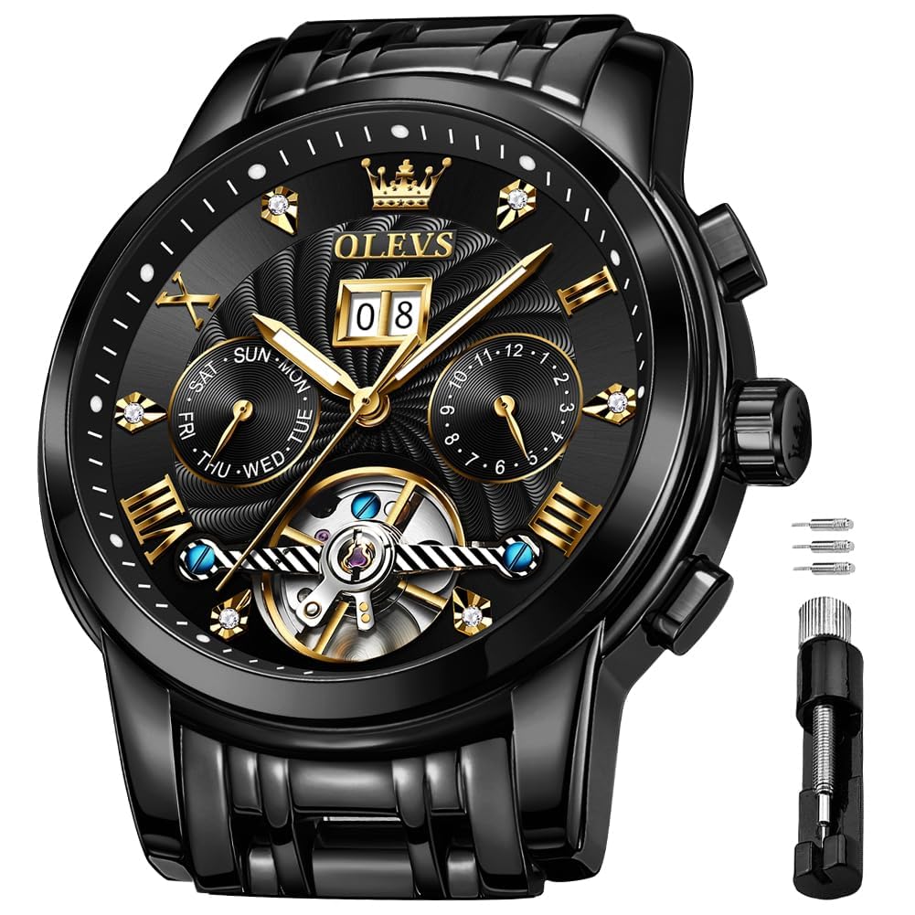Foto 2 pulgar | Reloj Olevs Black Automatic Mechanical Tourbillon Para Hombre - Venta Internacional.