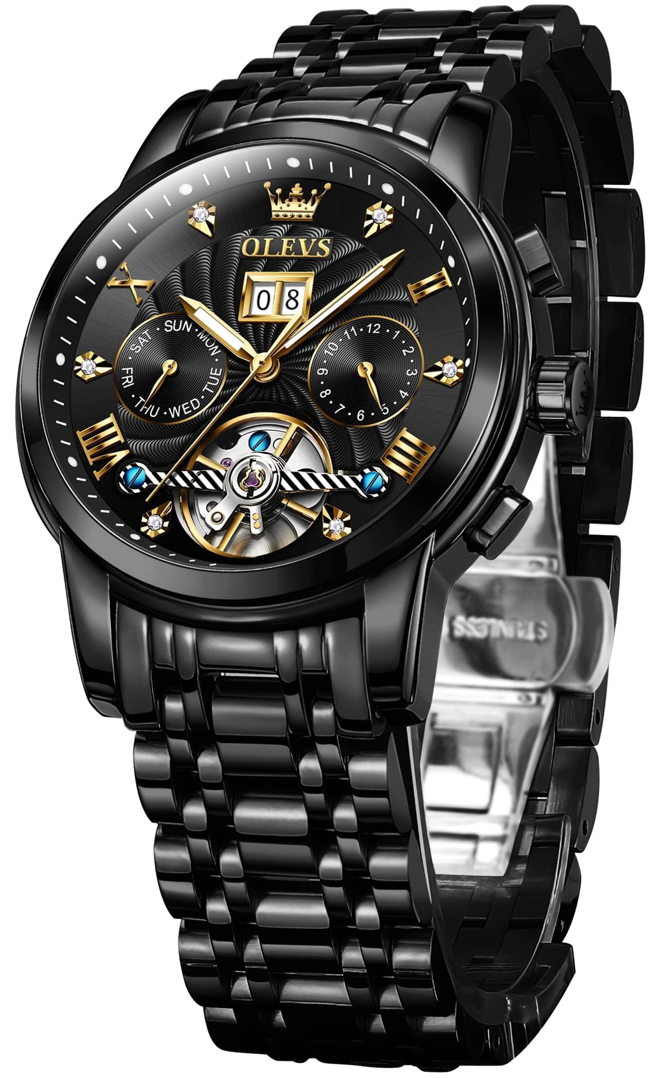 Foto 3 pulgar | Reloj Olevs Black Automatic Mechanical Tourbillon Para Hombre - Venta Internacional.