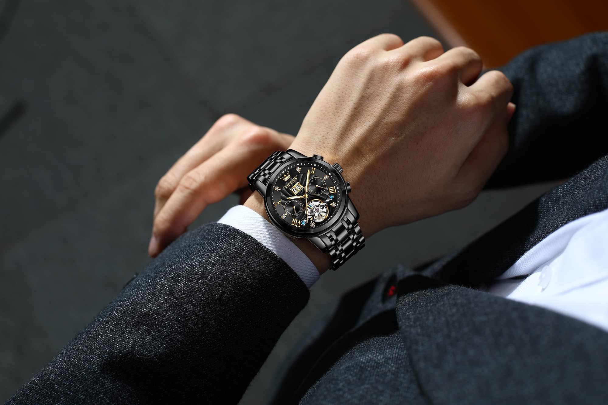 Foto 4 pulgar | Reloj Olevs Black Automatic Mechanical Tourbillon Para Hombre - Venta Internacional.