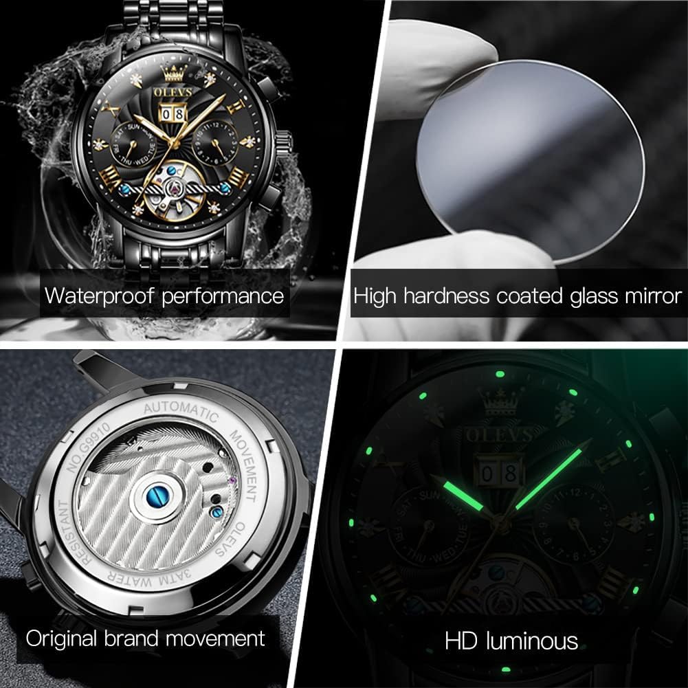 Foto 6 pulgar | Reloj Olevs Black Automatic Mechanical Tourbillon Para Hombre - Venta Internacional.