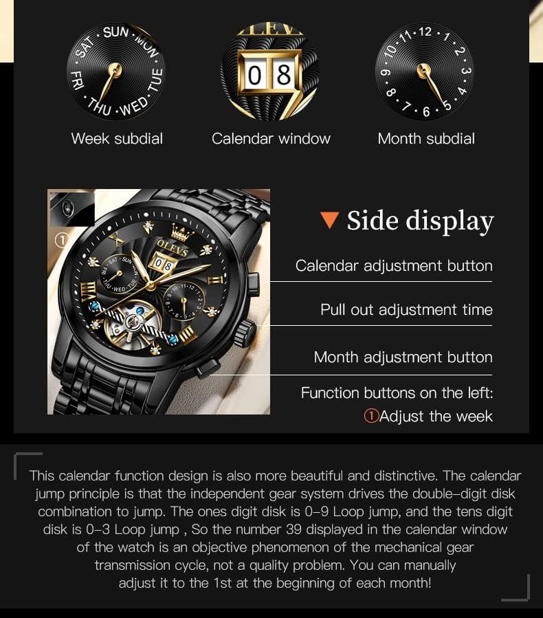 Foto 7 pulgar | Reloj Olevs Black Automatic Mechanical Tourbillon Para Hombre - Venta Internacional.