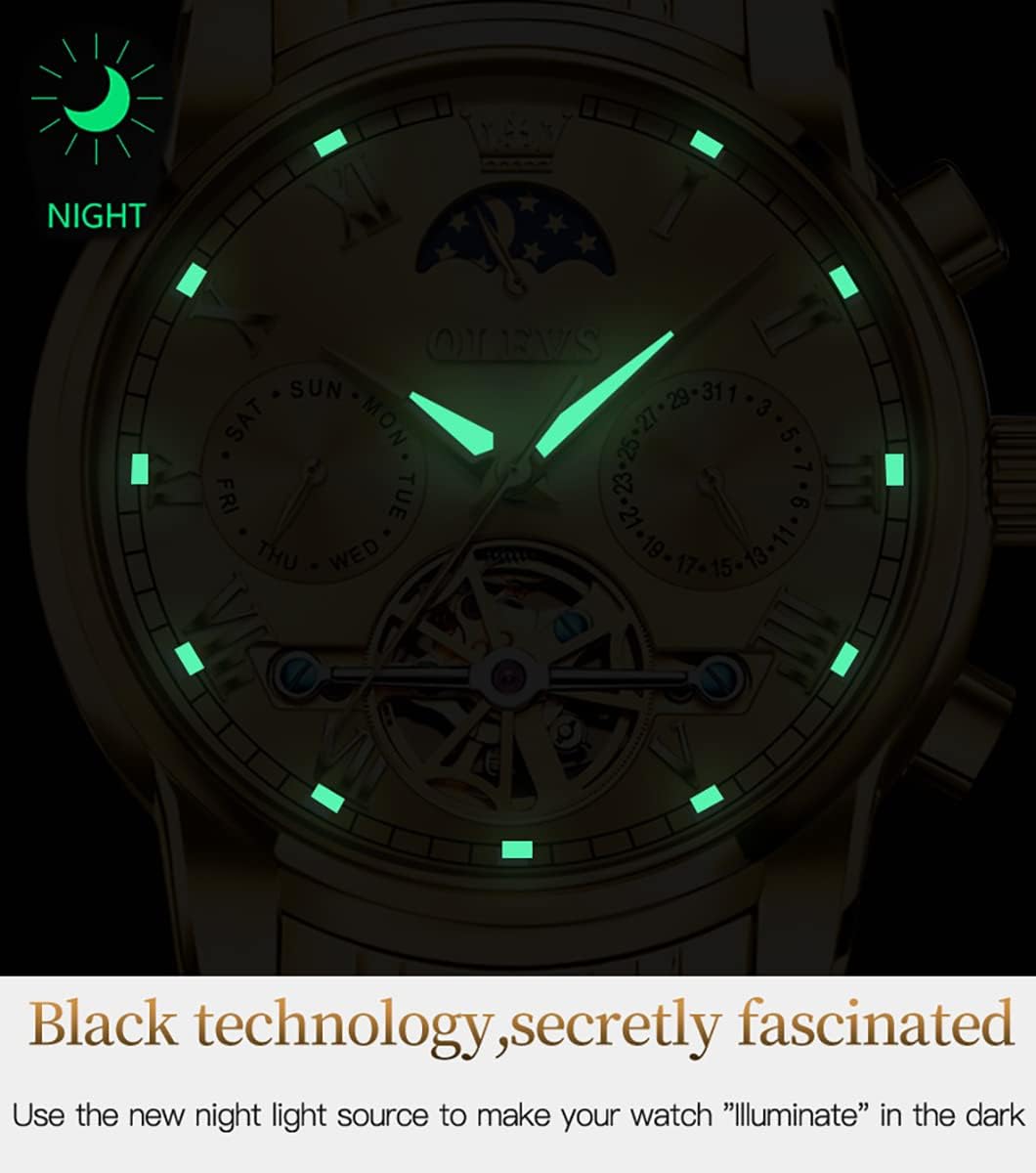 Foto 5 pulgar | Reloj Olevs Gold Automatic Mechanical Moon Phase Para Hombre - Venta Internacional.