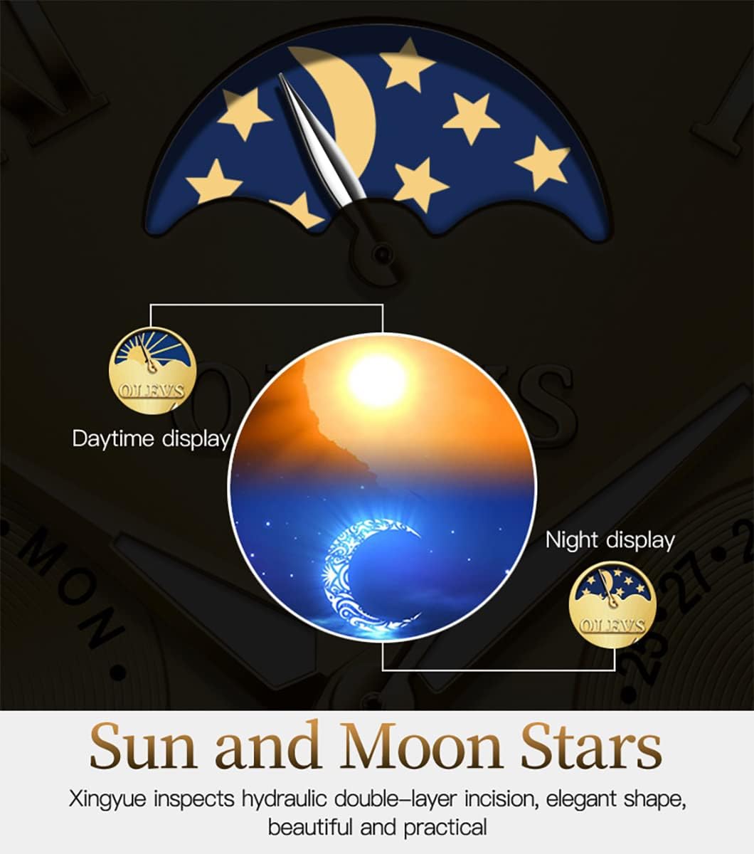 Foto 6 pulgar | Reloj Olevs Gold Automatic Mechanical Moon Phase Para Hombre - Venta Internacional.