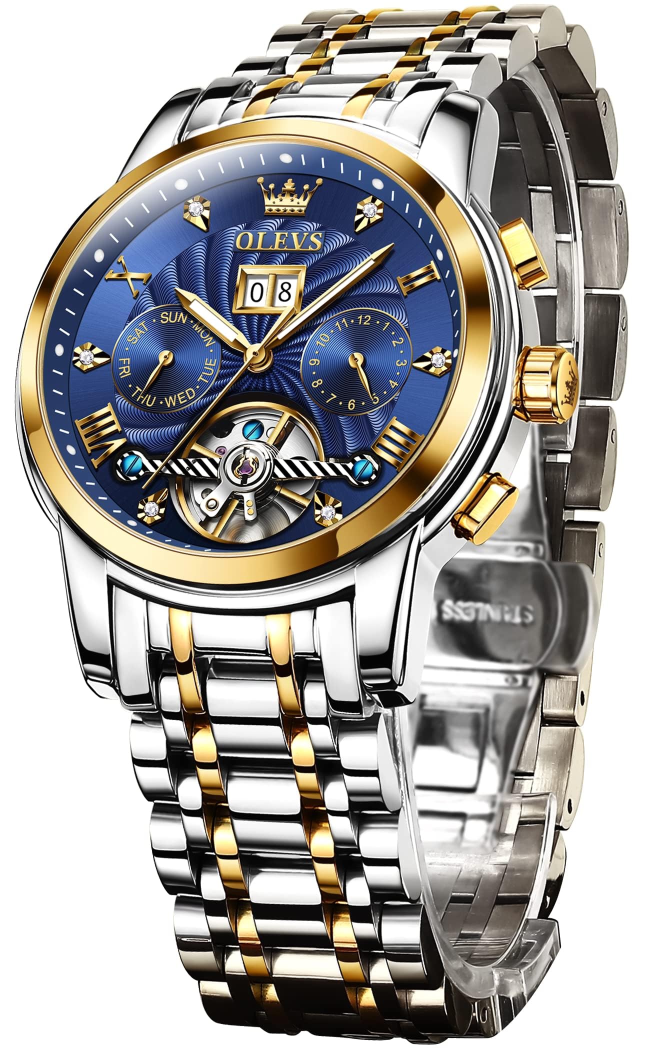 Foto 3 pulgar | Reloj De Pulsera Olevs Azul Automático Con Cuerda Automática Para Hombre - Venta Internacional.
