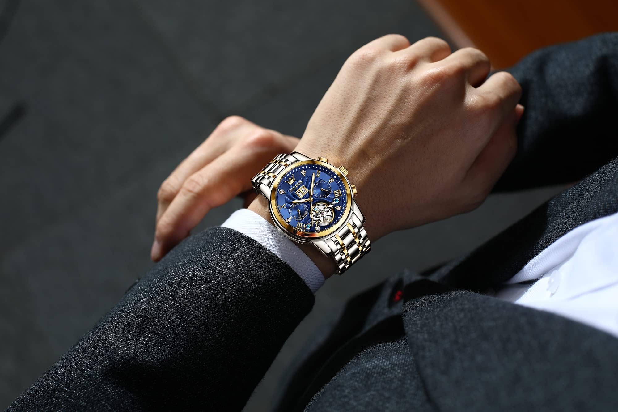 Foto 4 pulgar | Reloj De Pulsera Olevs Azul Automático Con Cuerda Automática Para Hombre - Venta Internacional.