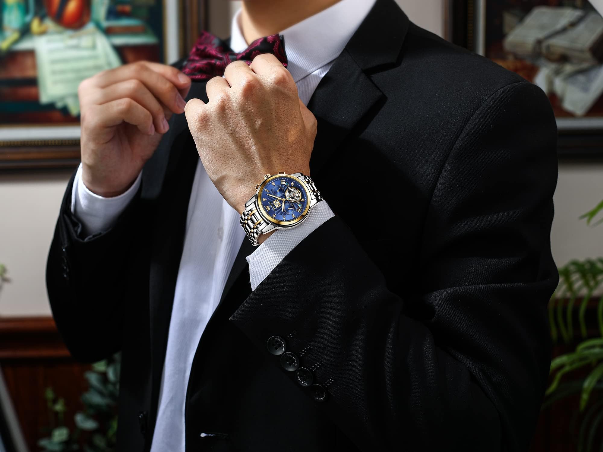 Foto 5 pulgar | Reloj De Pulsera Olevs Azul Automático Con Cuerda Automática Para Hombre - Venta Internacional.