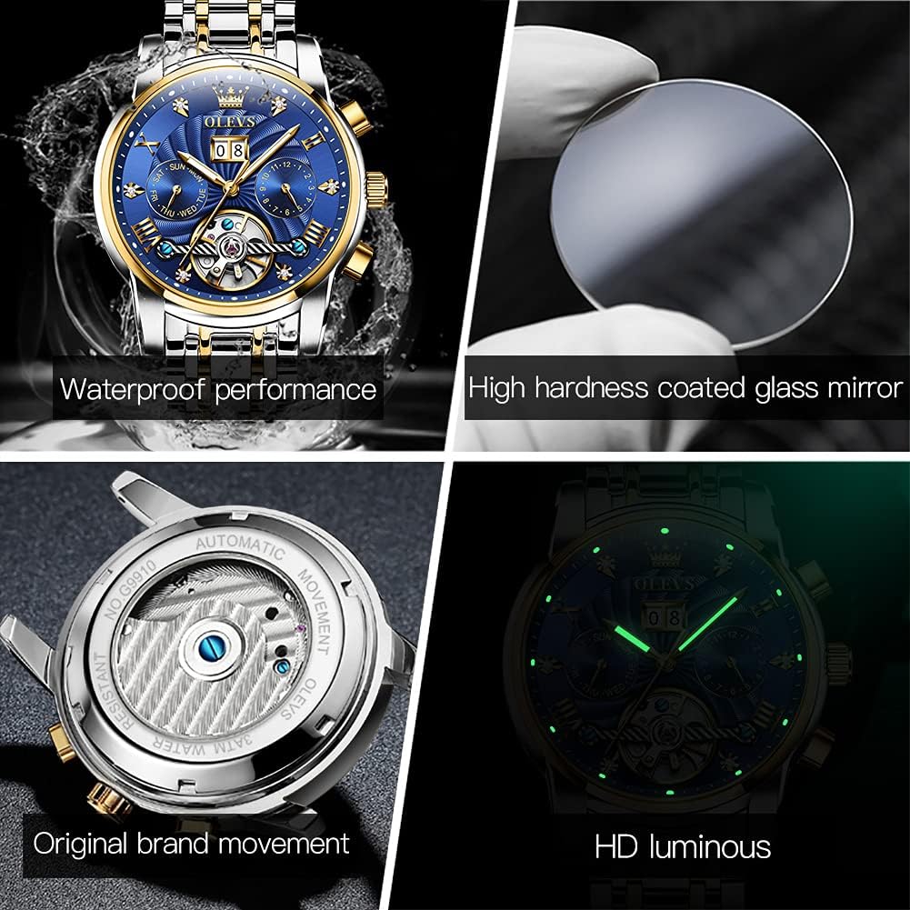 Foto 6 pulgar | Reloj De Pulsera Olevs Azul Automático Con Cuerda Automática Para Hombre - Venta Internacional.