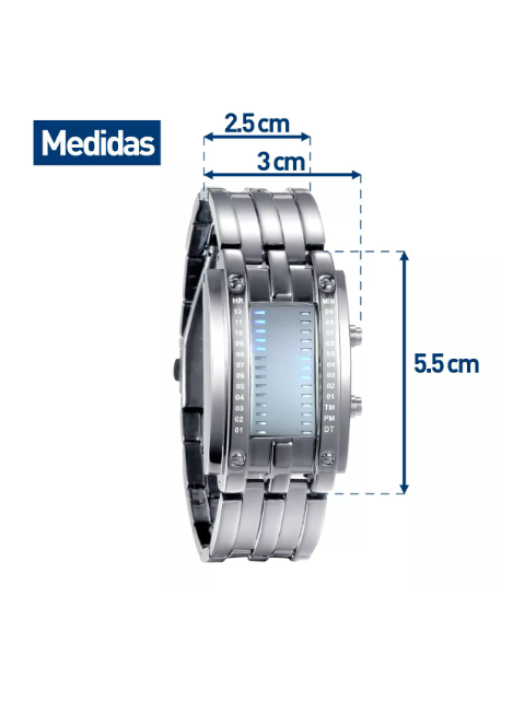 Foto 3 pulgar | Reloj Bluelander Plateado Led Binario Electrónico Impermeable para Hombre