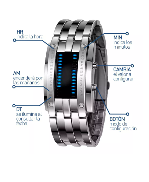 Foto 4 pulgar | Reloj Bluelander Plateado Led Binario Electrónico Impermeable para Hombre