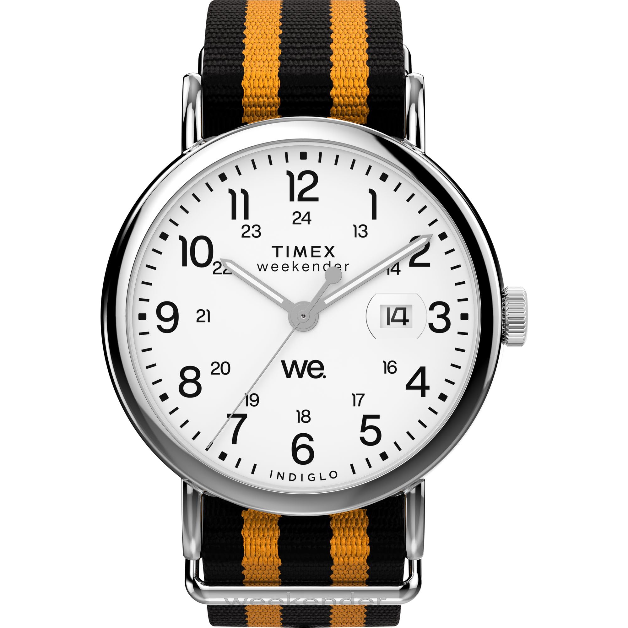 Funda Watch Timex Weekender De 40 Mm Y Correa Naranja Plateada - Venta Internacional.