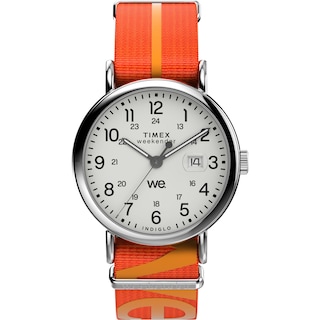 Foto 1 | Funda Watch Timex Weekender De 40 Mm Y Correa Naranja Plateada - Venta Internacional.