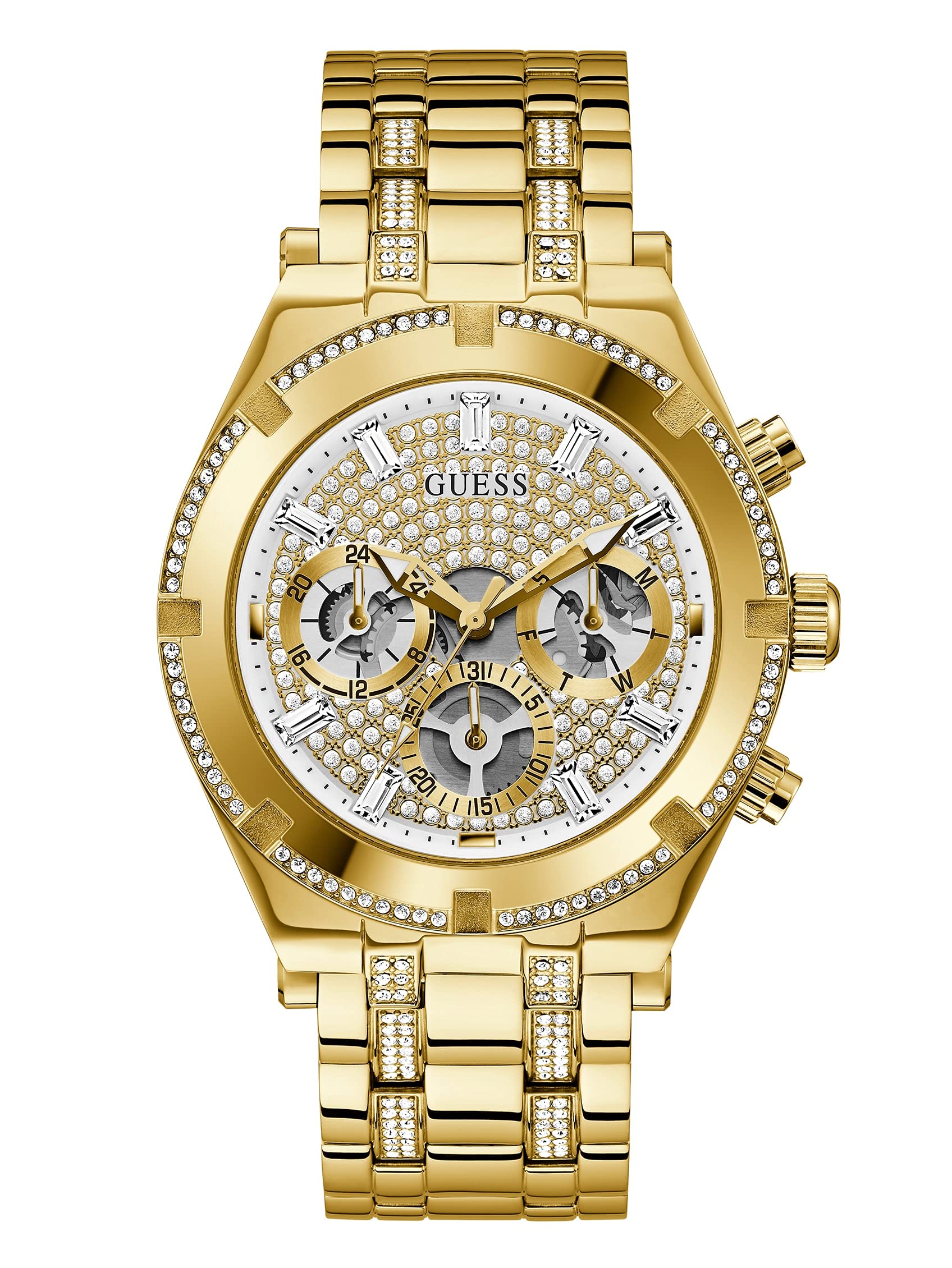 Reloj Deportivo Para Hombre Guess, Multifunción, 44 Mm, Acero Inoxidable En Tono Dorado - Venta Internacional.