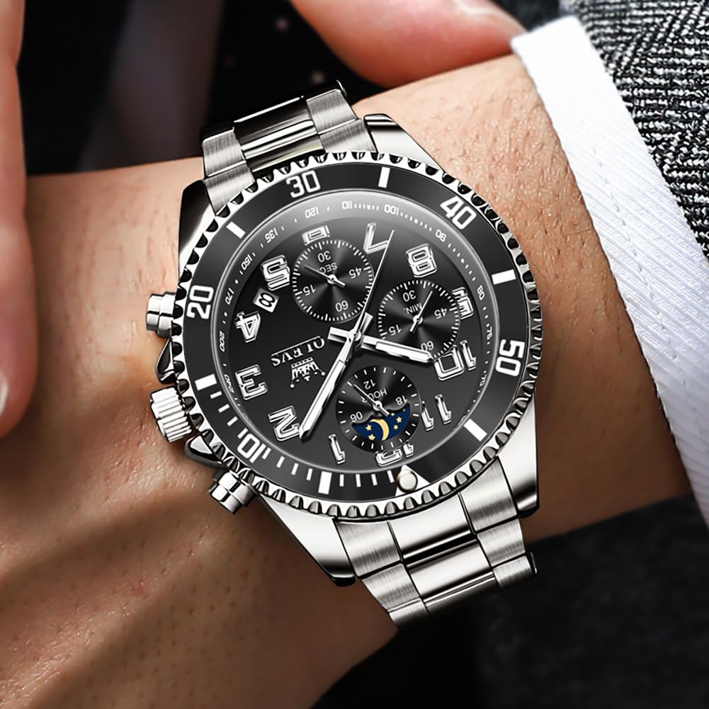 Foto 2 | Reloj Olevs Para Hombre, Plateado, Negro, Clásico Y Lujoso, Reloj De Vestir Para Hombre, Reloj De Ac - Venta Interna