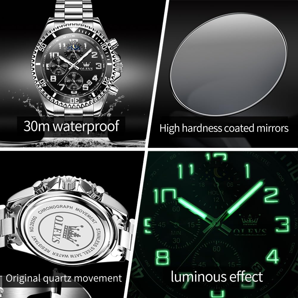 Foto 4 pulgar | Reloj Olevs Para Hombre, Plateado, Negro, Clásico Y Lujoso, Reloj De Vestir Para Hombre, Reloj De Ac - Venta Interna