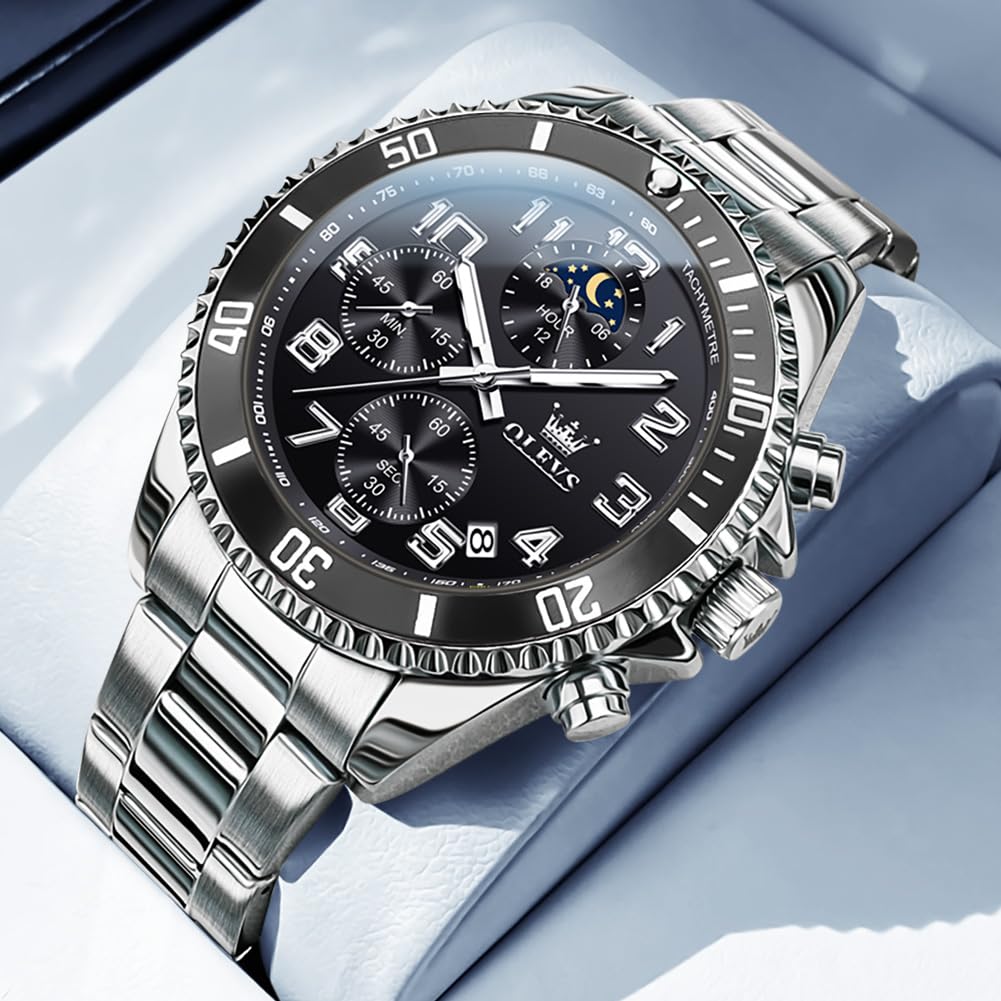 Foto 4 | Reloj Olevs Para Hombre, Plateado, Negro, Clásico Y Lujoso, Reloj De Vestir Para Hombre, Reloj De Ac - Venta Interna