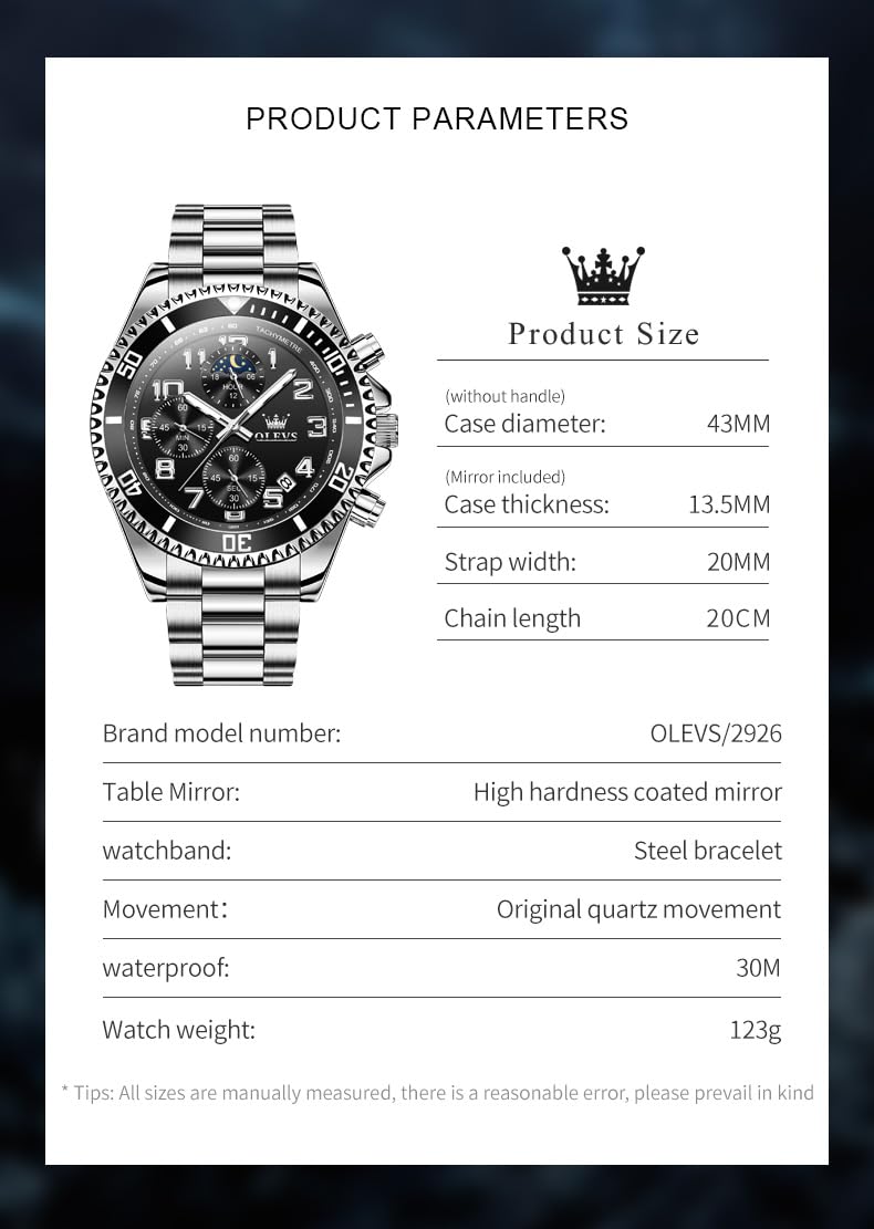 Foto 6 pulgar | Reloj Olevs Para Hombre, Plateado, Negro, Clásico Y Lujoso, Reloj De Vestir Para Hombre, Reloj De Ac - Venta Interna