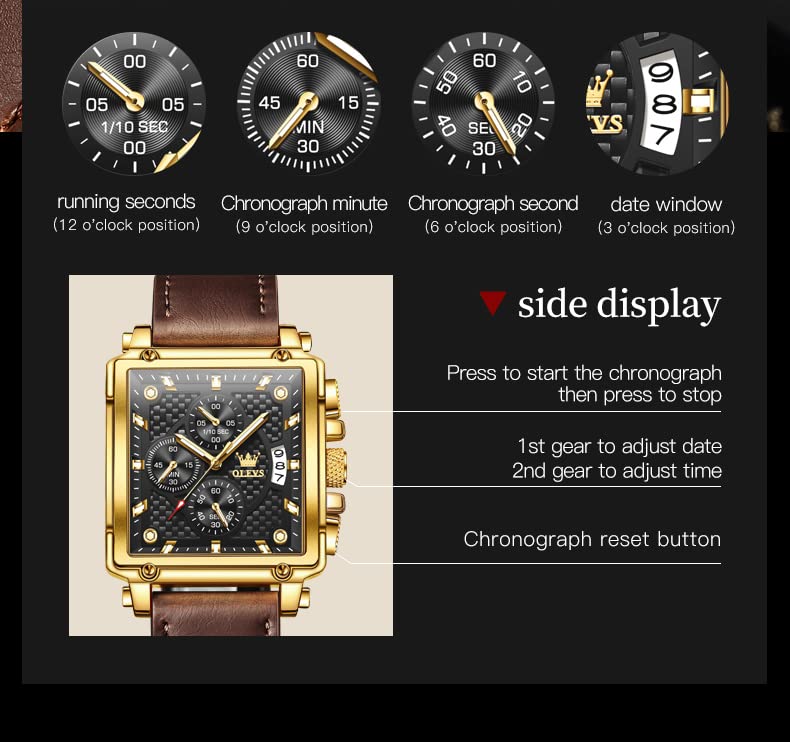Foto 7 pulgar | Reloj Olevs Square Chronograph Fashion Business Para Hombre - Venta Internacional.
