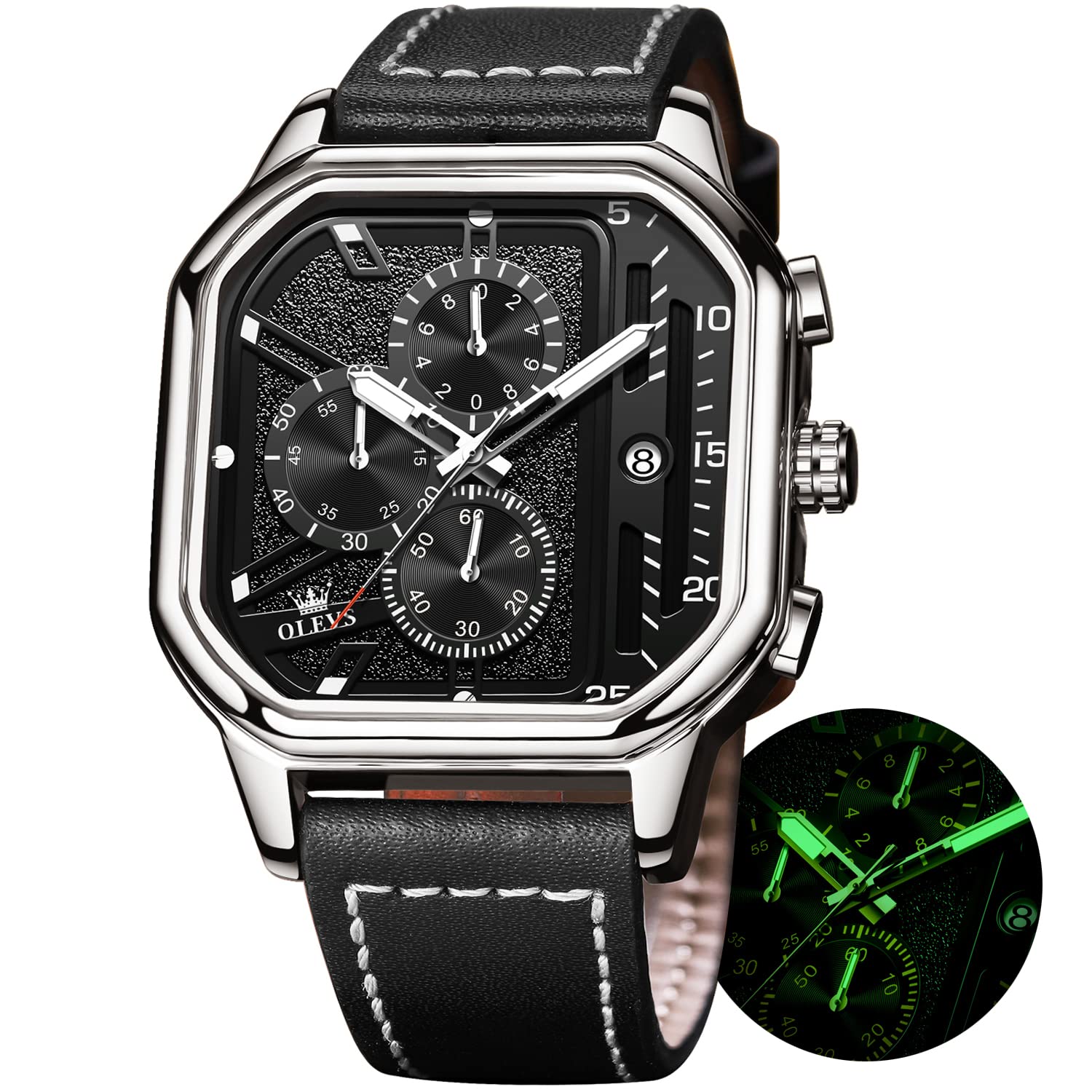 Foto 2 pulgar | Reloj Olevs Square Leather Chronograph Waterproof Para Hombre - Venta Internacional.