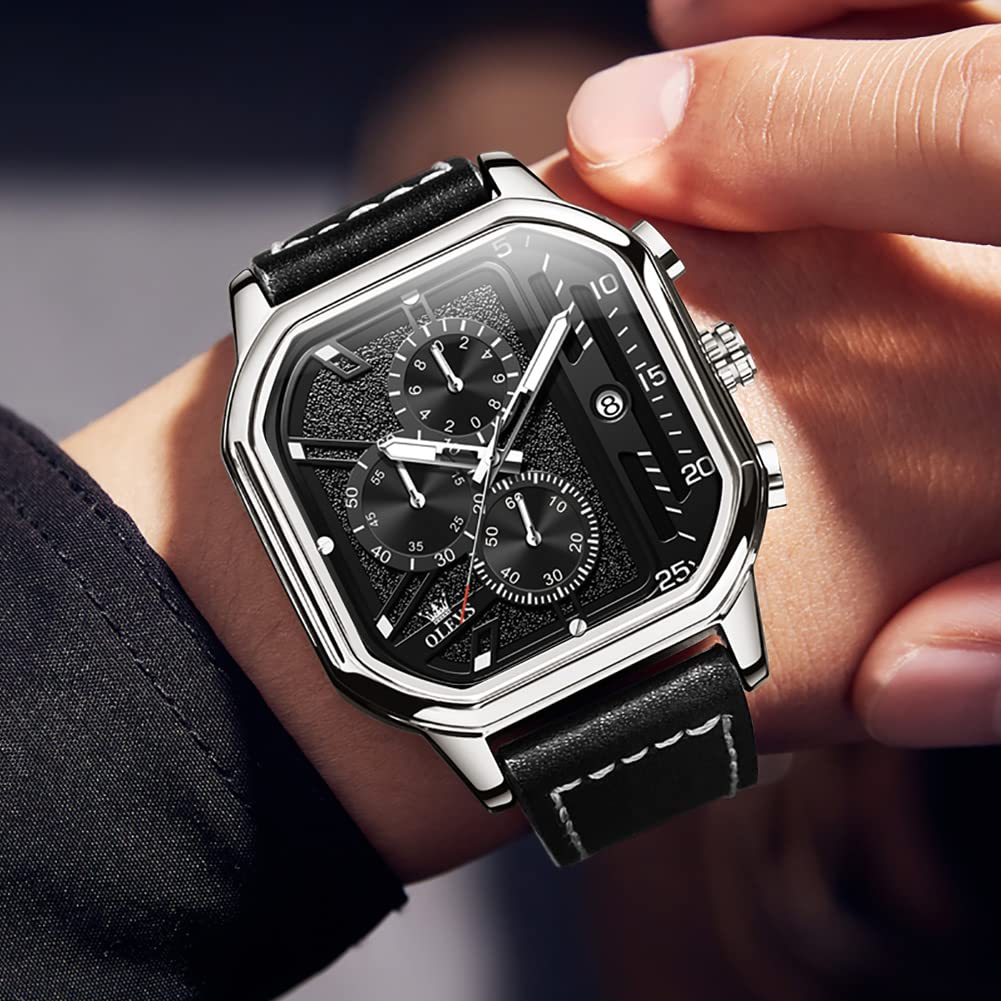 Foto 3 pulgar | Reloj Olevs Square Leather Chronograph Waterproof Para Hombre - Venta Internacional.