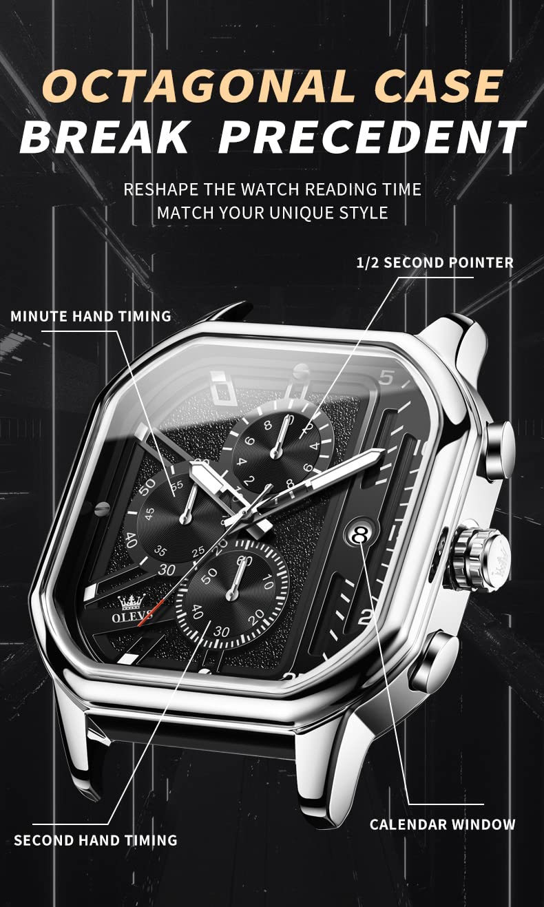 Foto 4 pulgar | Reloj Olevs Square Leather Chronograph Waterproof Para Hombre - Venta Internacional.