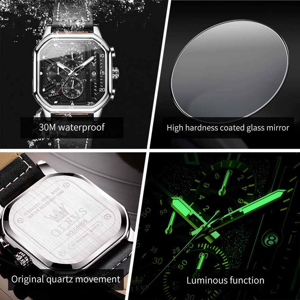 Foto 5 pulgar | Reloj Olevs Square Leather Chronograph Waterproof Para Hombre - Venta Internacional.