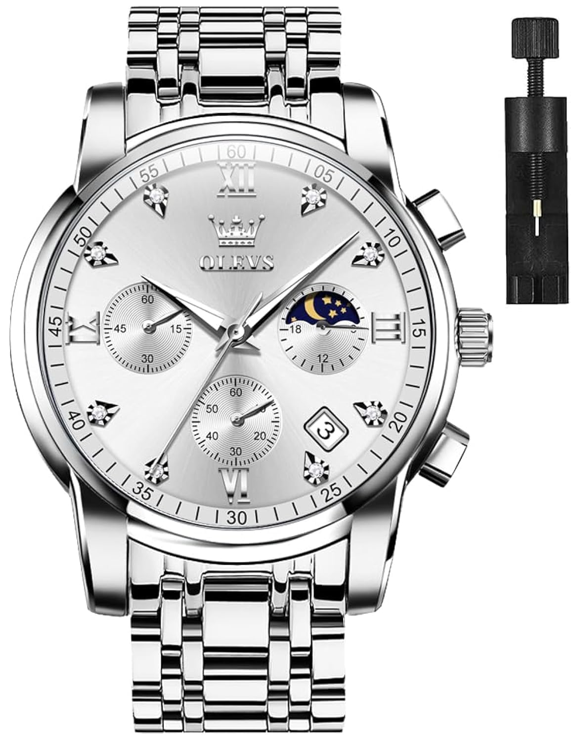Reloj Olevs Para Hombre De Acero Inoxidable Plateado Resistente Al Agua 30 M - Venta Internacional.