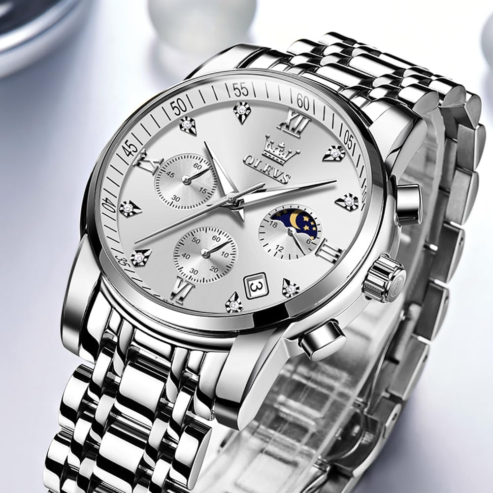 Foto 3 pulgar | Reloj Olevs Para Hombre De Acero Inoxidable Plateado Resistente Al Agua 30 M - Venta Internacional.