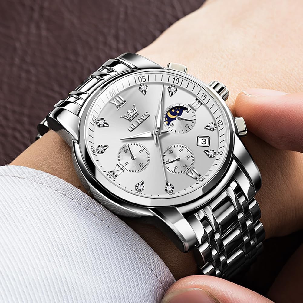 Foto 4 pulgar | Reloj Olevs Para Hombre De Acero Inoxidable Plateado Resistente Al Agua 30 M - Venta Internacional.