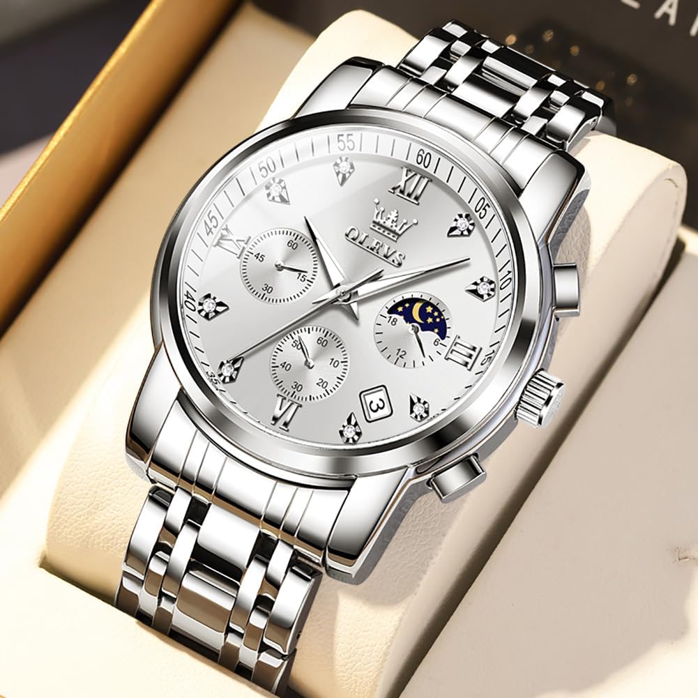 Foto 5 pulgar | Reloj Olevs Para Hombre De Acero Inoxidable Plateado Resistente Al Agua 30 M - Venta Internacional.