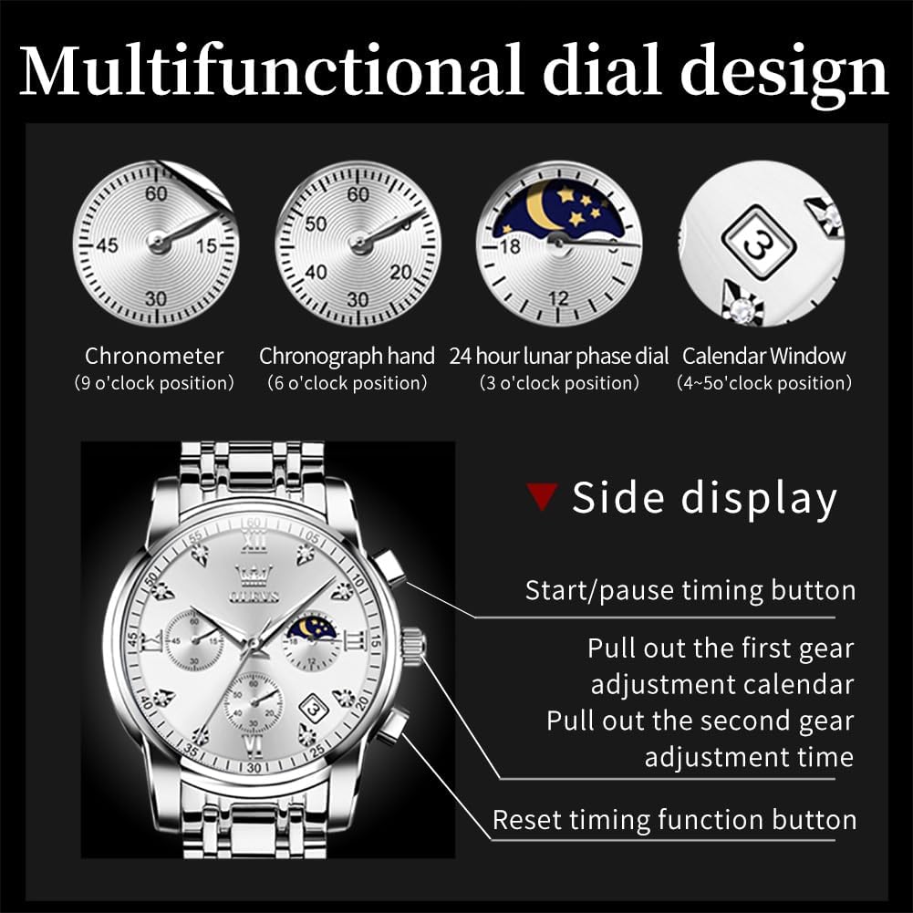 Foto 7 pulgar | Reloj Olevs Para Hombre De Acero Inoxidable Plateado Resistente Al Agua 30 M - Venta Internacional.