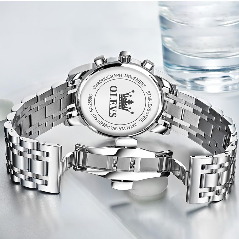 Foto 8 pulgar | Reloj Olevs Para Hombre De Acero Inoxidable Plateado Resistente Al Agua 30 M - Venta Internacional.