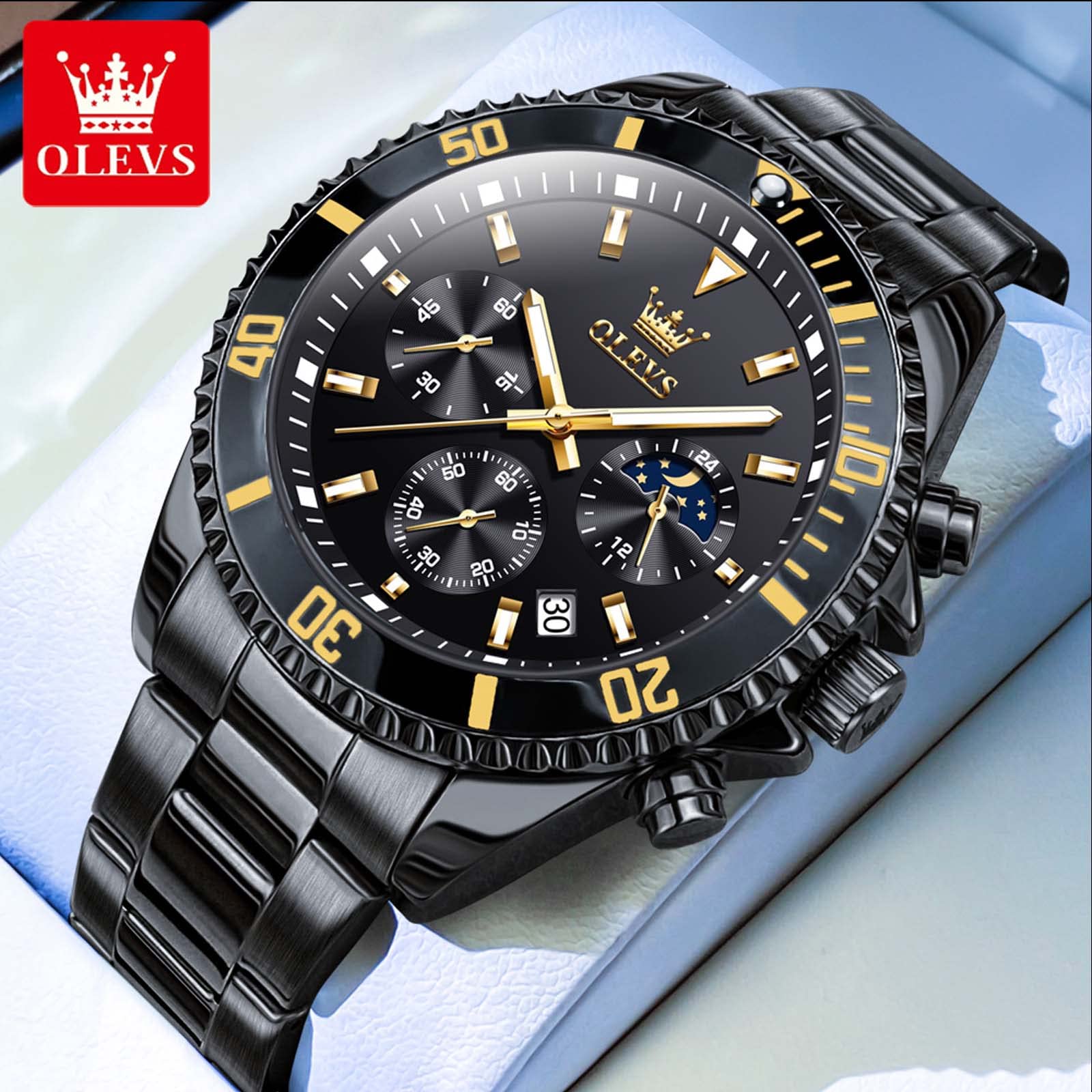Foto 3 | Reloj Olevs Negro De Acero Inoxidable Con Esfera Grande Para Hombre - Venta Internacional.